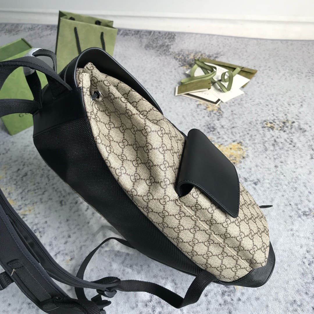 GUCCI Supreme Monogram Double Buckle Backpack Beige Black