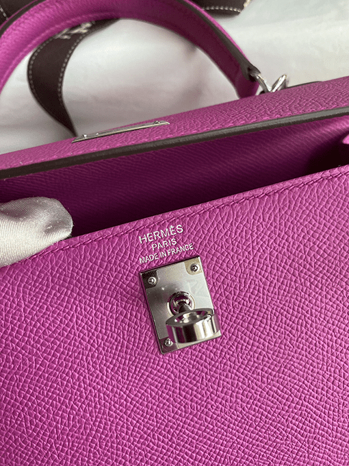 HERMES Kelly Handbag Pink Epsom with Palladium Hardware 25