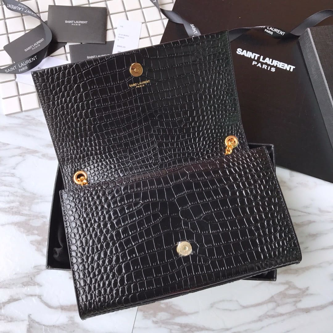 Saint Laurent Medium Kate Tassel Chain Bag In Black Crocodile Em
