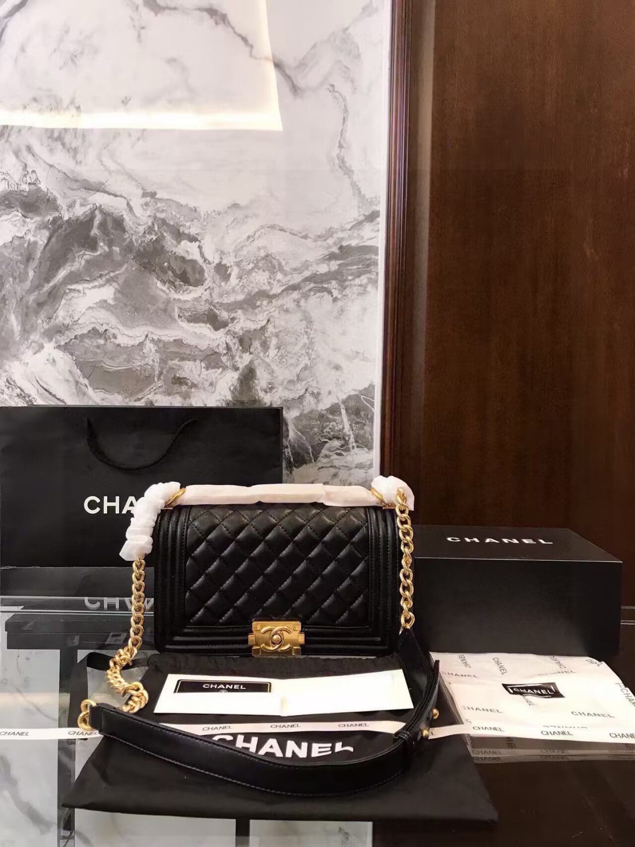 CHANEL Boy Chanel Chain Shoulder Bag A67086 Calfskin GHW leather Black