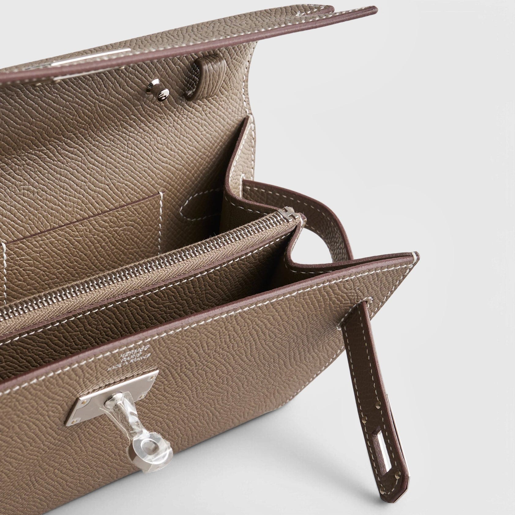 HERMES Kelly To Go Epsom Etoupe Sellier Palladium Hardware