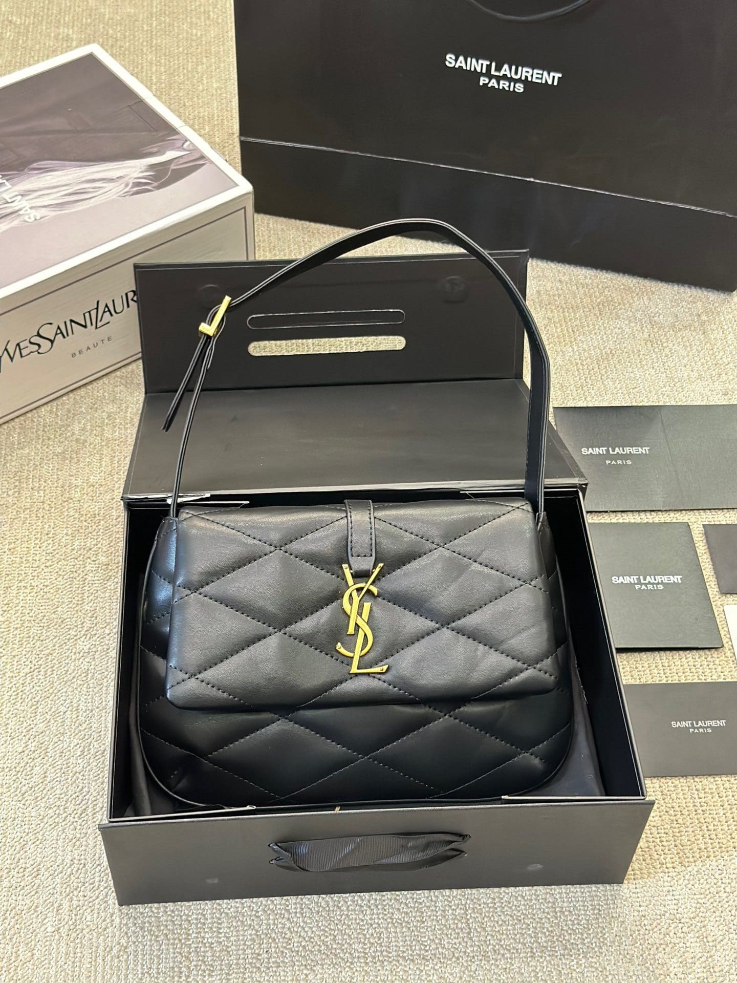 SAINT LAURENT Lambskin Quilted Le 57 Diamond Shoulder Bag Black