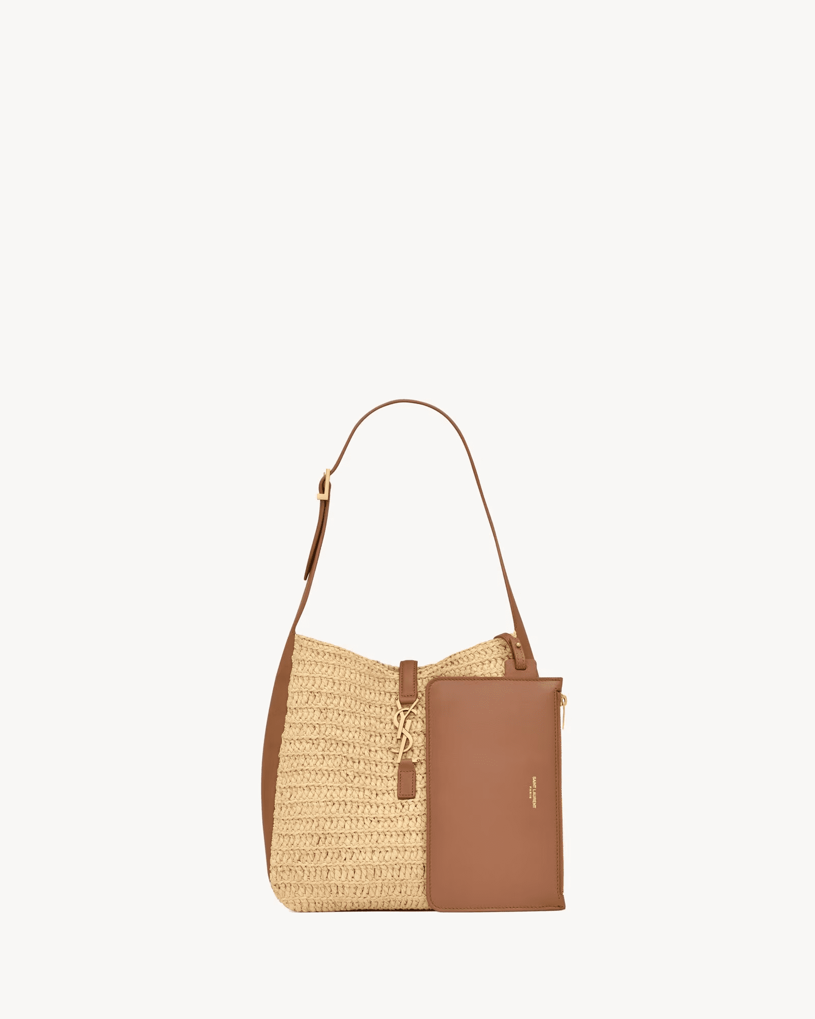 Saint Laurent le 5 ?? 7 supple small in raffia and leather