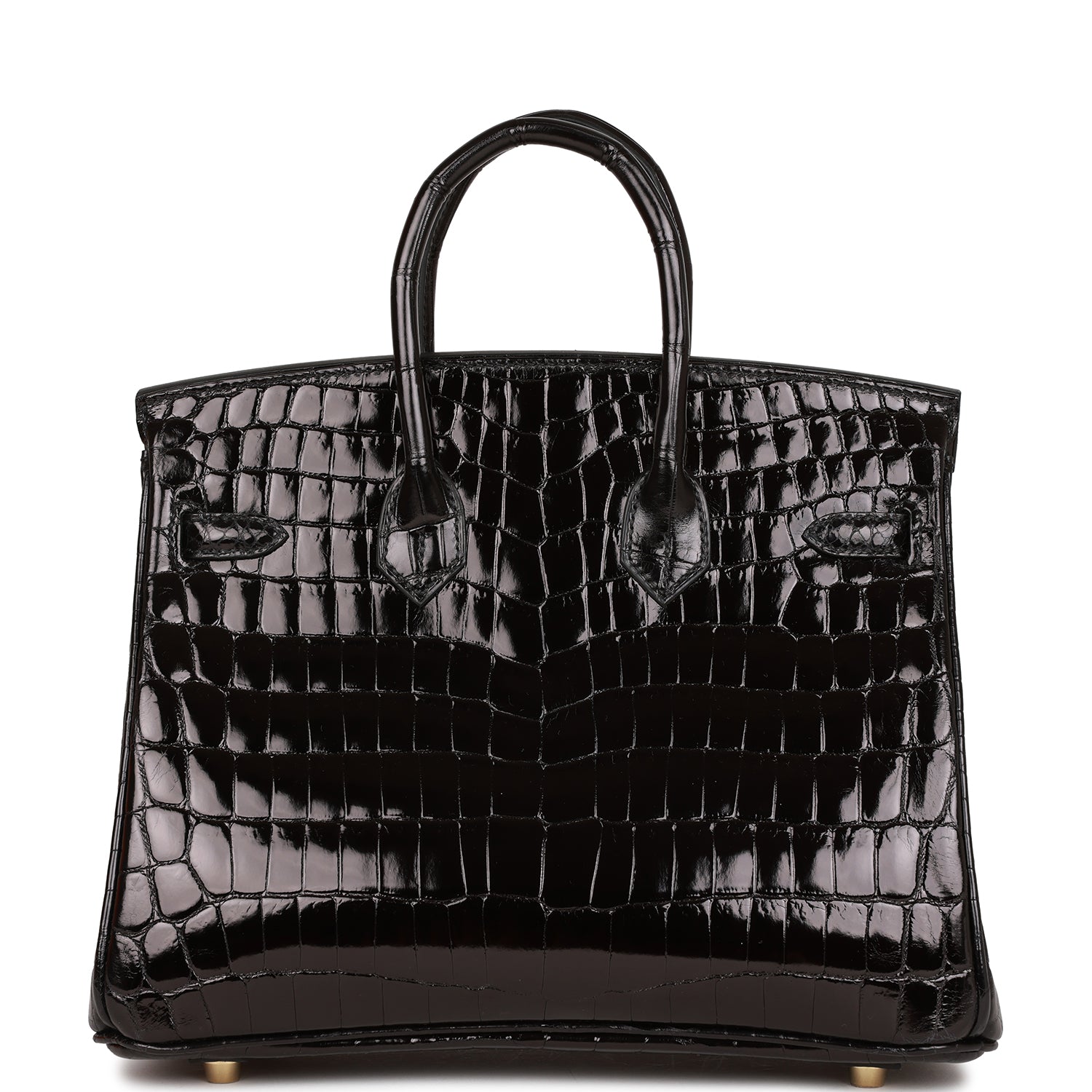 HERMES Birkin 25 Black Shiny Niloticus Crocodile Gold Hardware