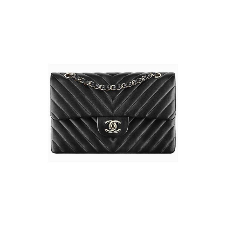 Chanel Classic Chevron Tweed Medium Flap Silver