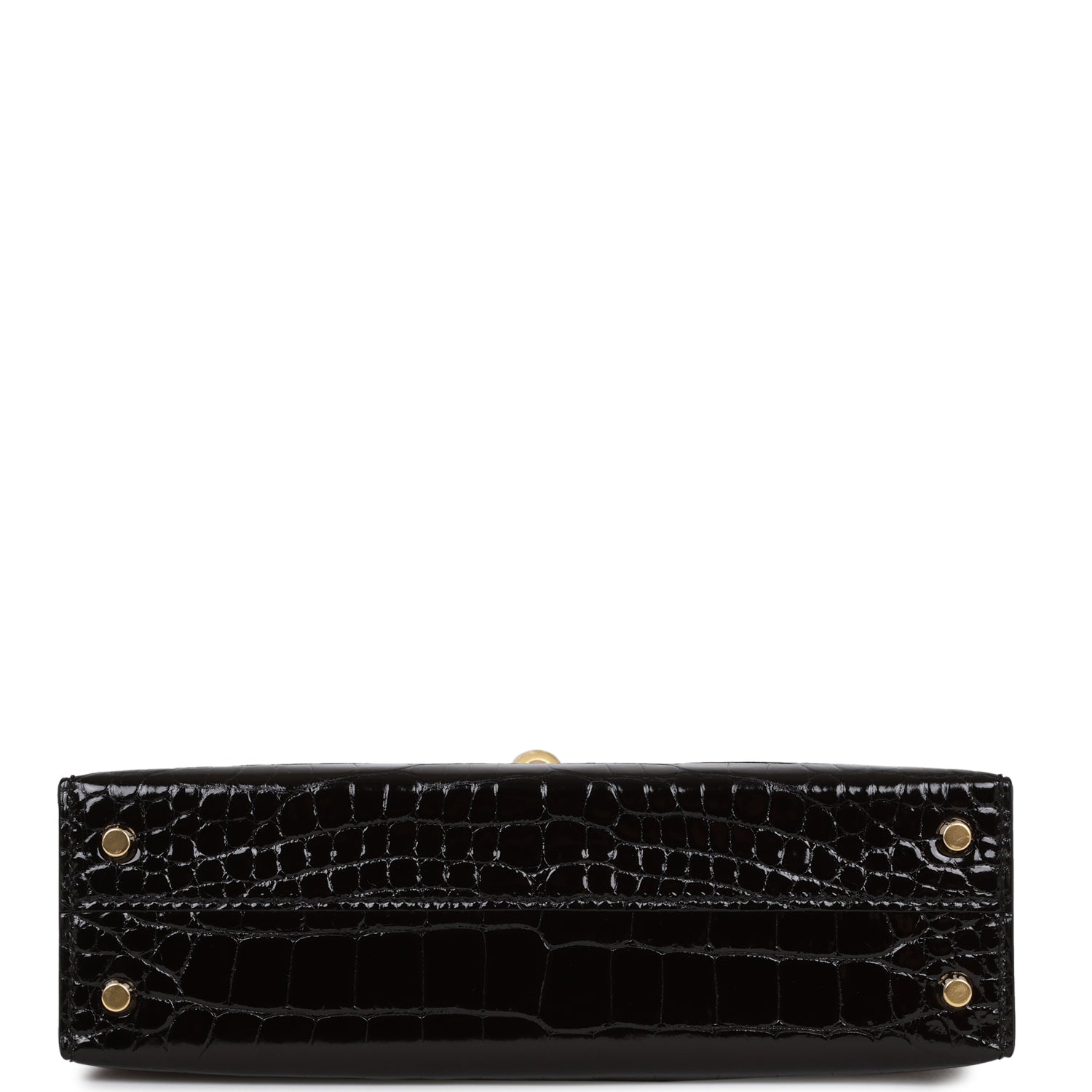 HERMES Kelly Sellier 20 Black Shiny Alligator Gold Hardware