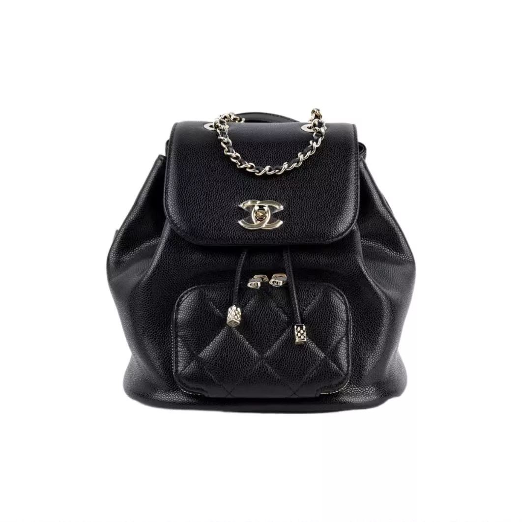 2022 Fall/Winter New Item CHANEL CHANEL Metallic Logo Logo Drawcord Cover Opening and Closing Cowhide Randsel Rucksack Randsel