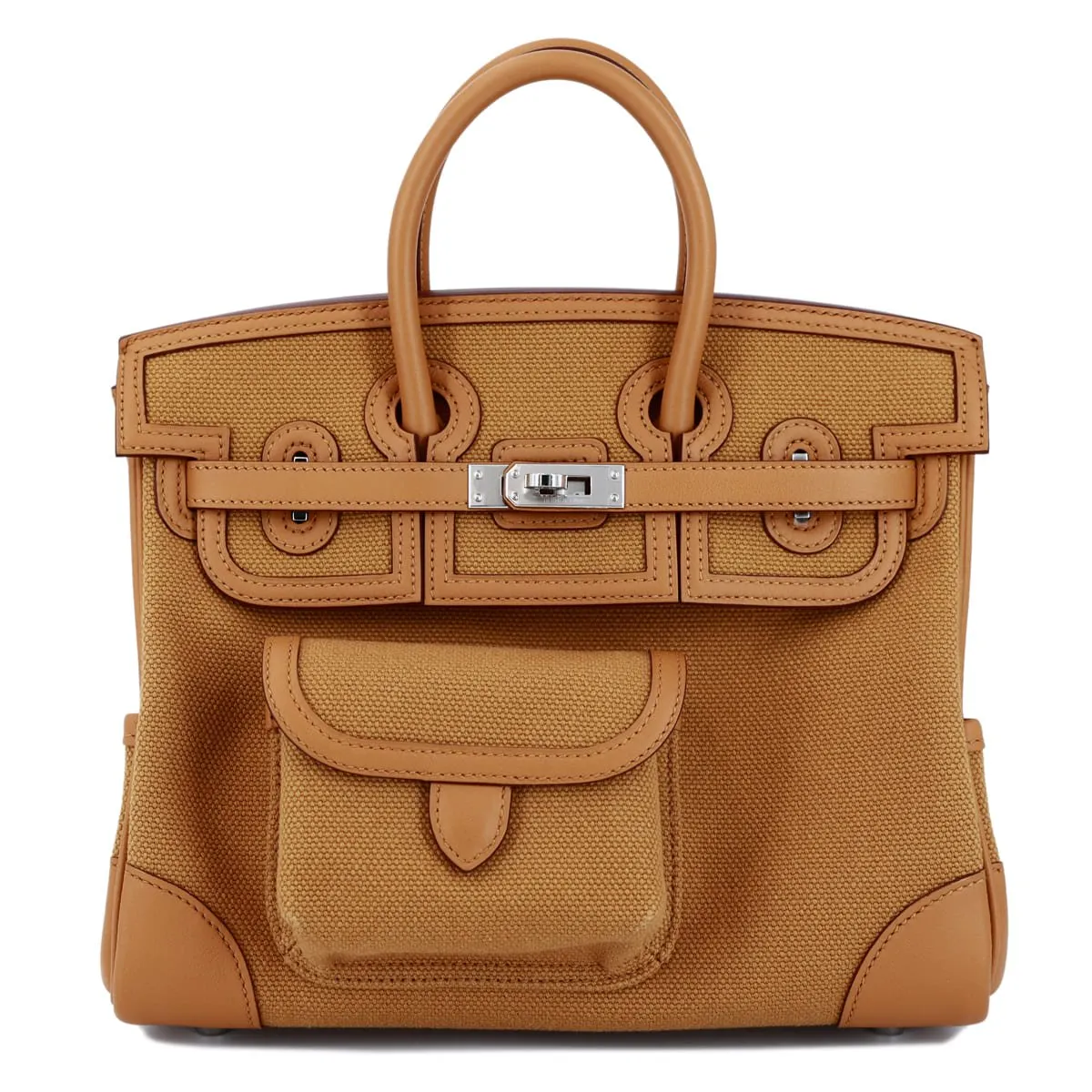 HERMÈS BIRKIN CARGO 25 HANDBAG IN SESAME SWIFT LEATHER AND CANVAS WITH PALLADIUM HARDWARE