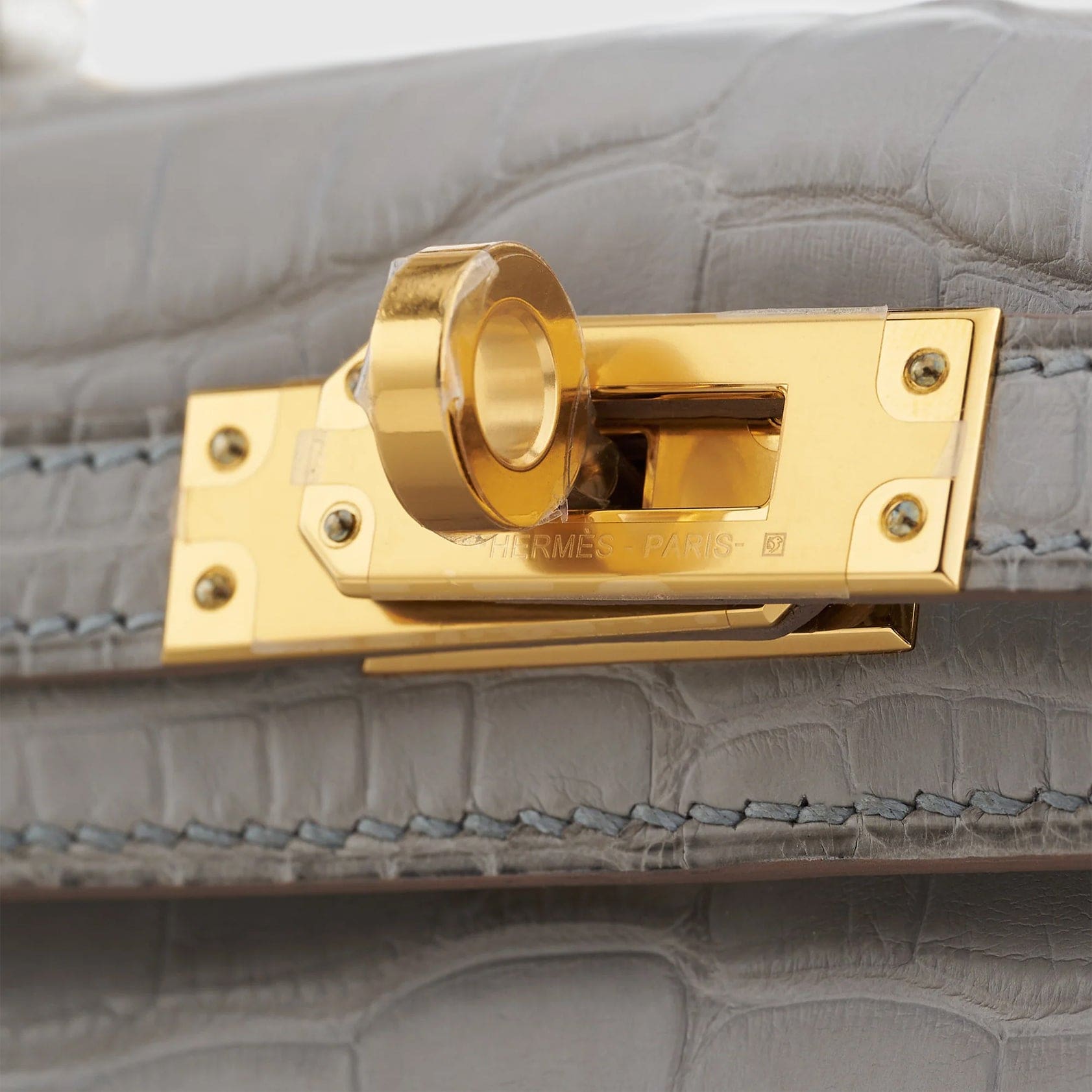 HERMES Kelly Mini Alligator Gris Perle Matte Gold Hardware