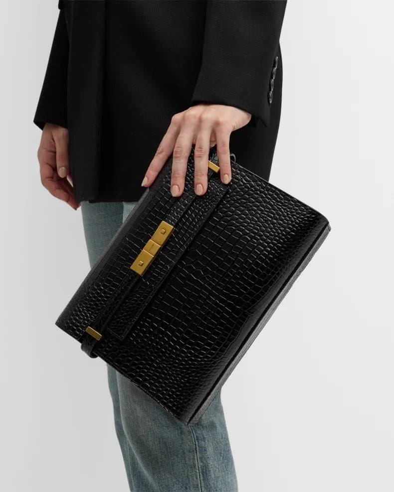 Saint Laurent Manhattan Medium Shoulder Bag in Croc-Embossed Leather