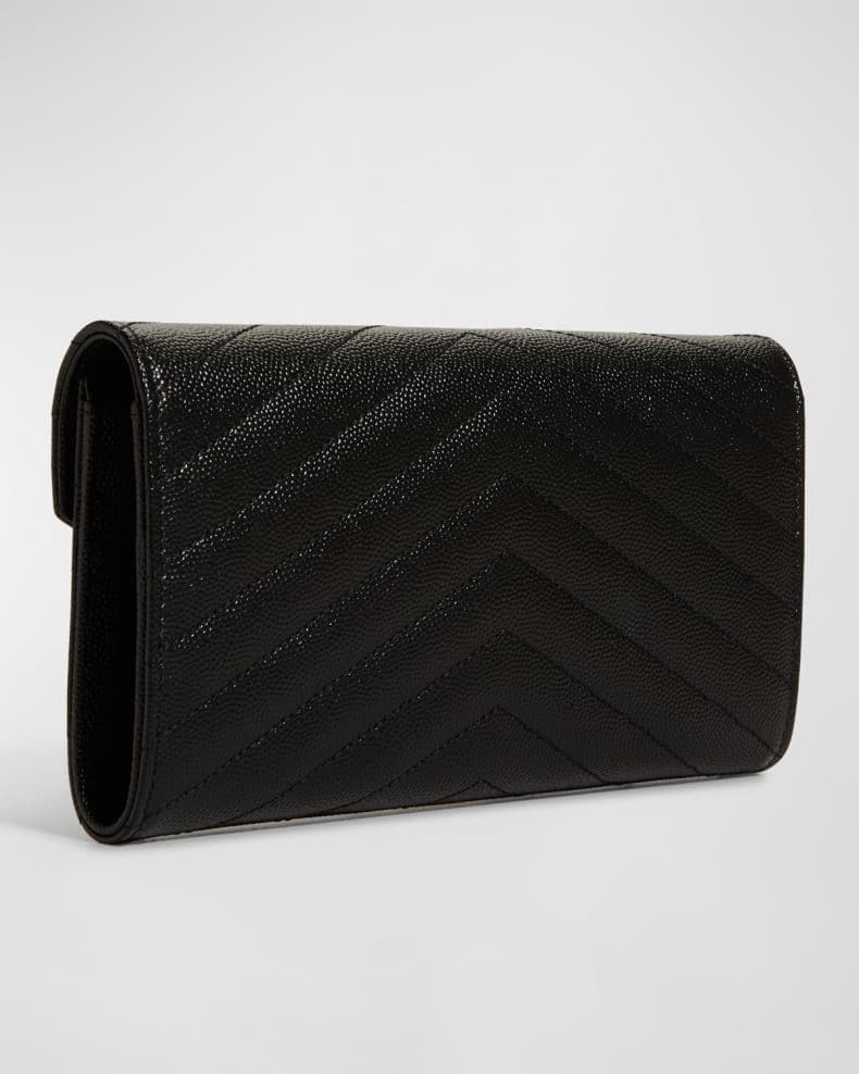 YSL Monogram Large Flap Wallet in Grained Leather