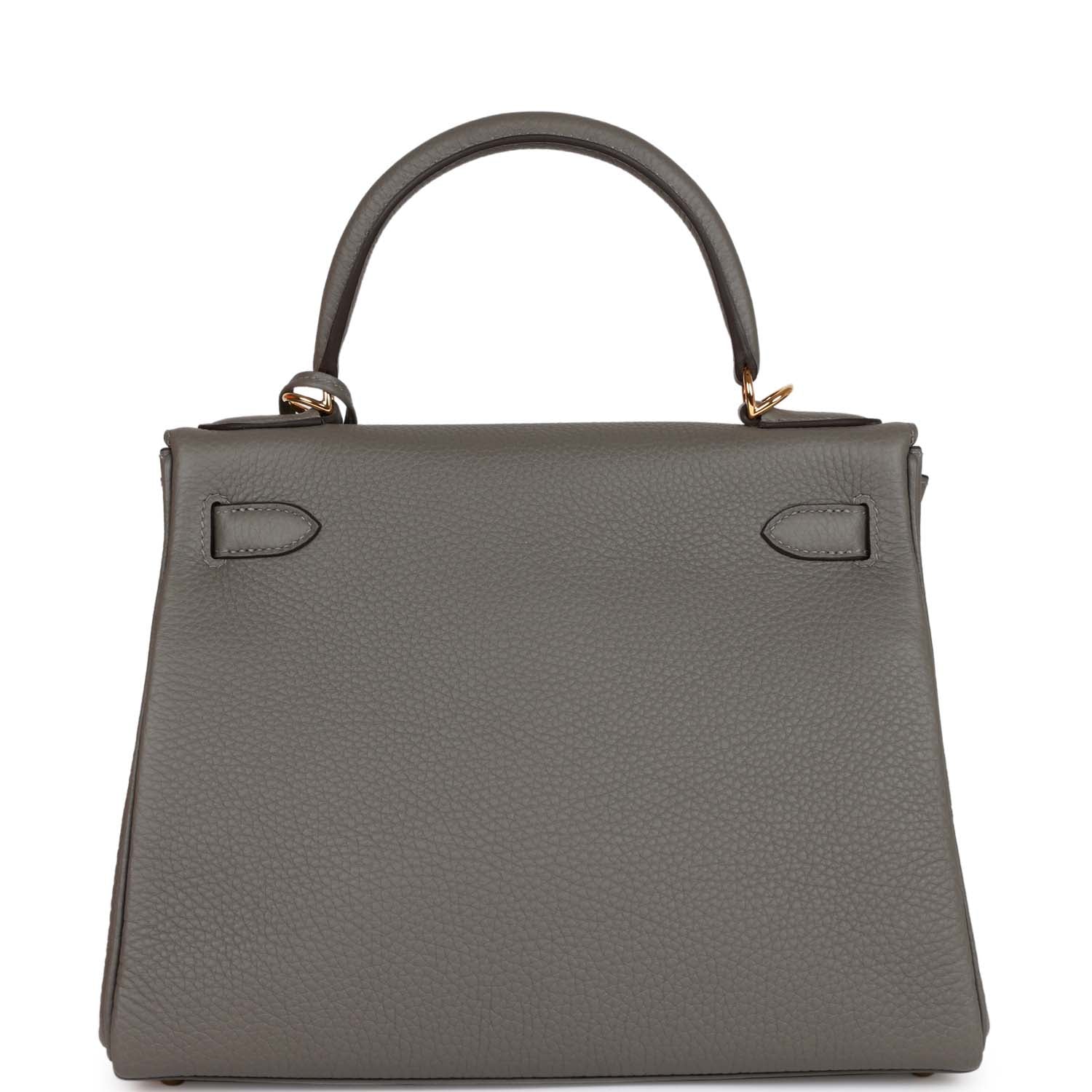 HERMES Kelly Retourne 28 Gris Meyer Clemence Gold Hardware