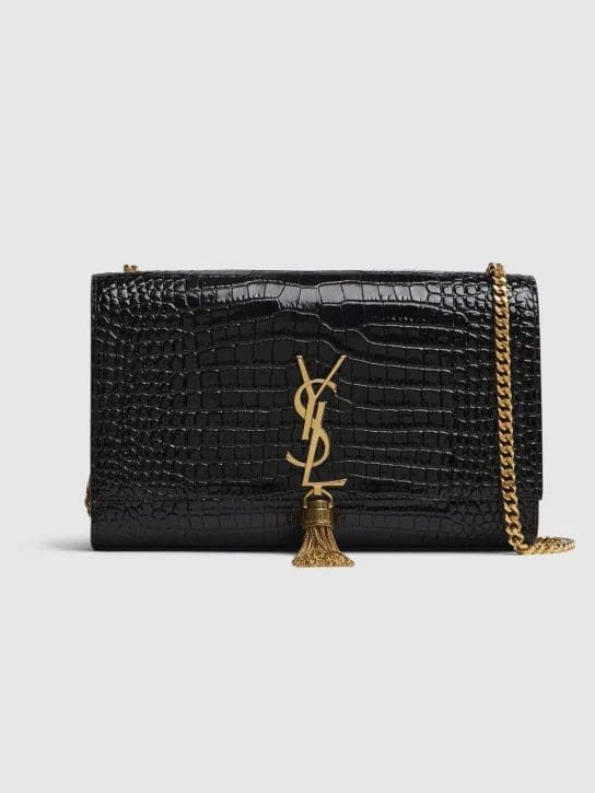 Saint Laurent Medium Kate Tassel Chain Bag In Black Crocodile Em