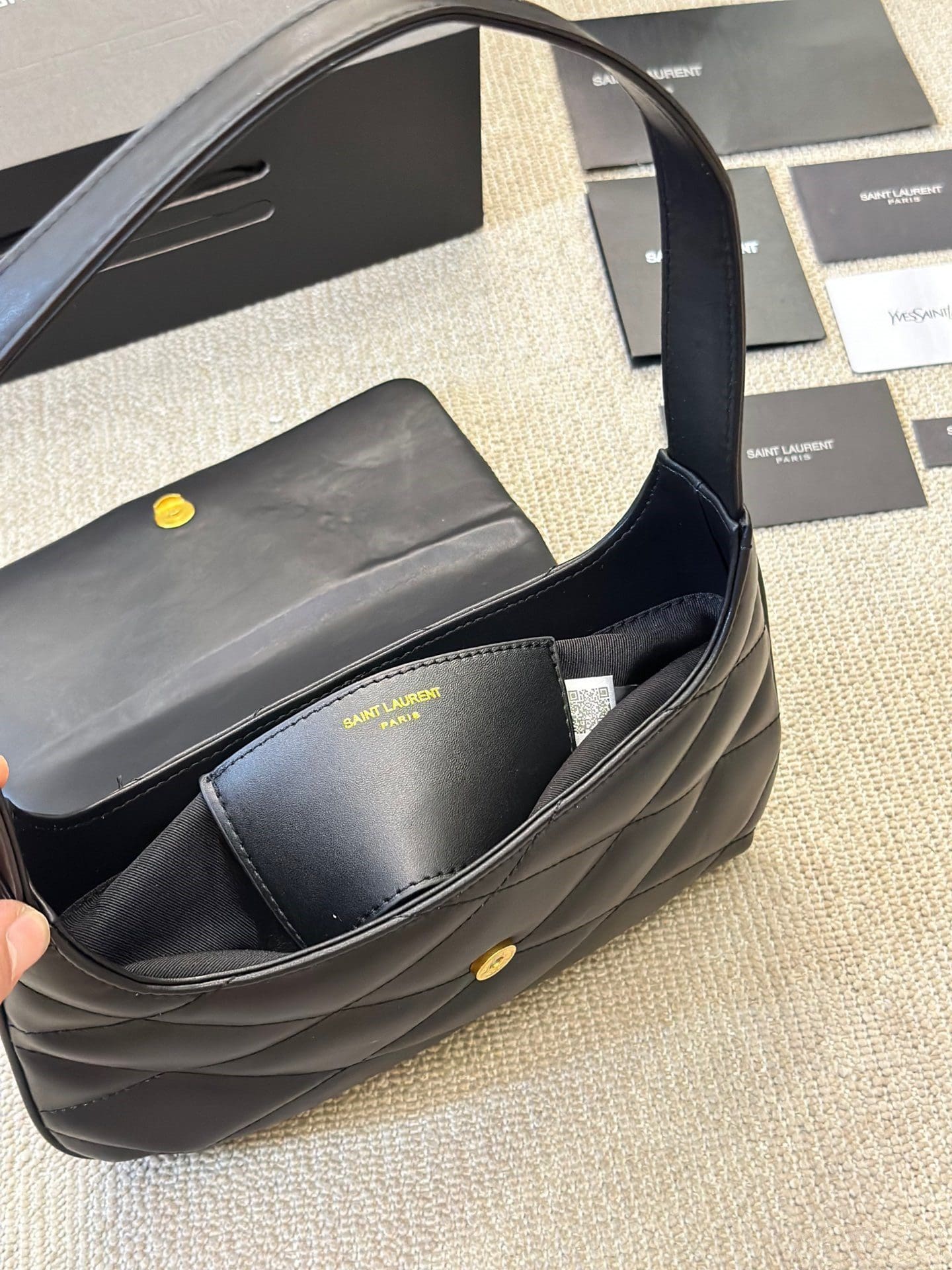 SAINT LAURENT Lambskin Quilted Le 57 Diamond Shoulder Bag Black