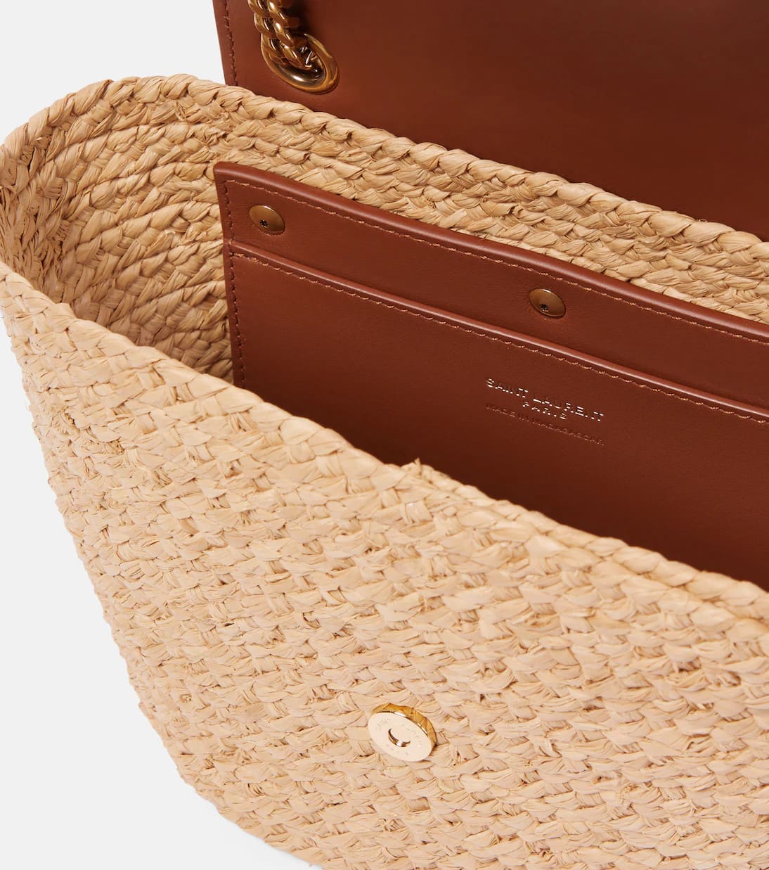 Saint Laurent Manon Mini raffia and leather shoulder bag