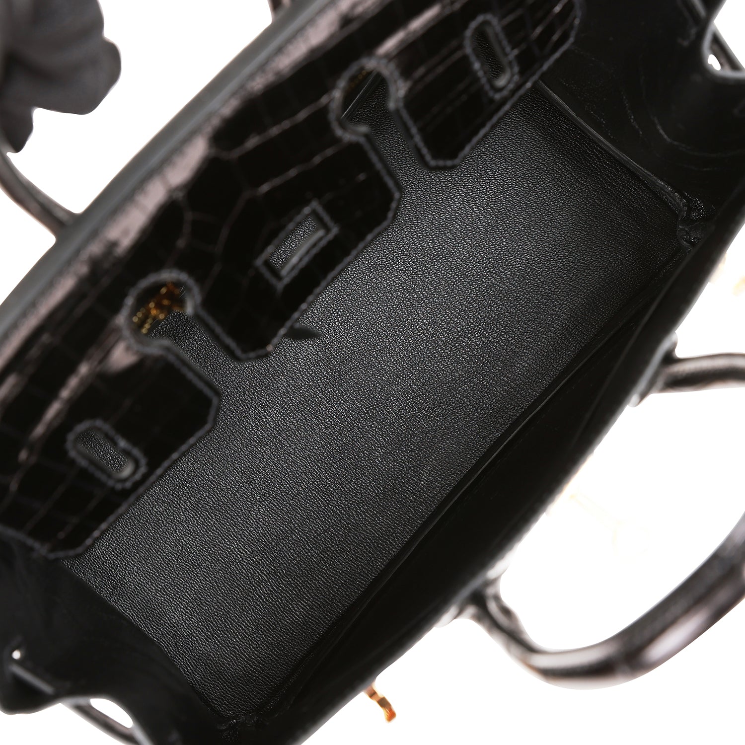 HERMES Birkin 25 Black Shiny Niloticus Crocodile Gold Hardware
