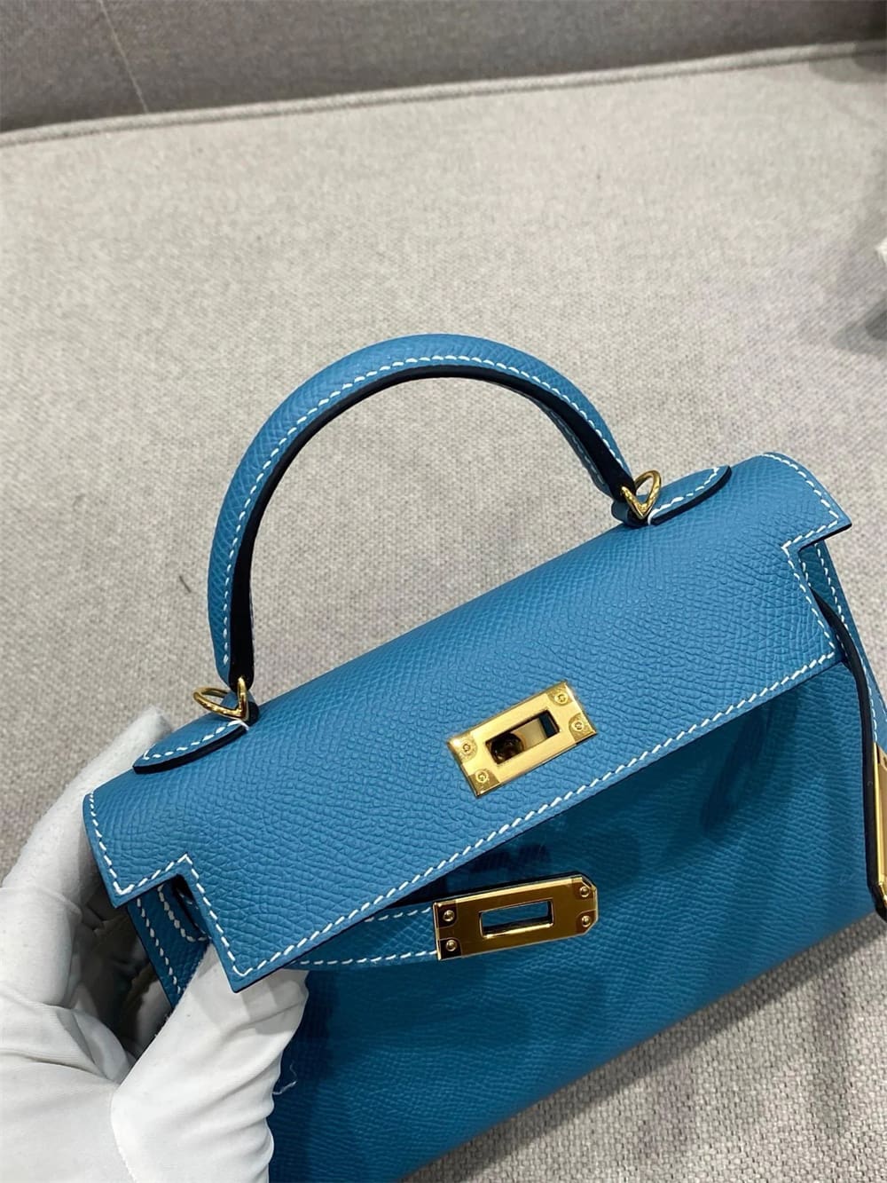 HERMES Mini Kelly Bleu Jean Epsom Gold Hardware