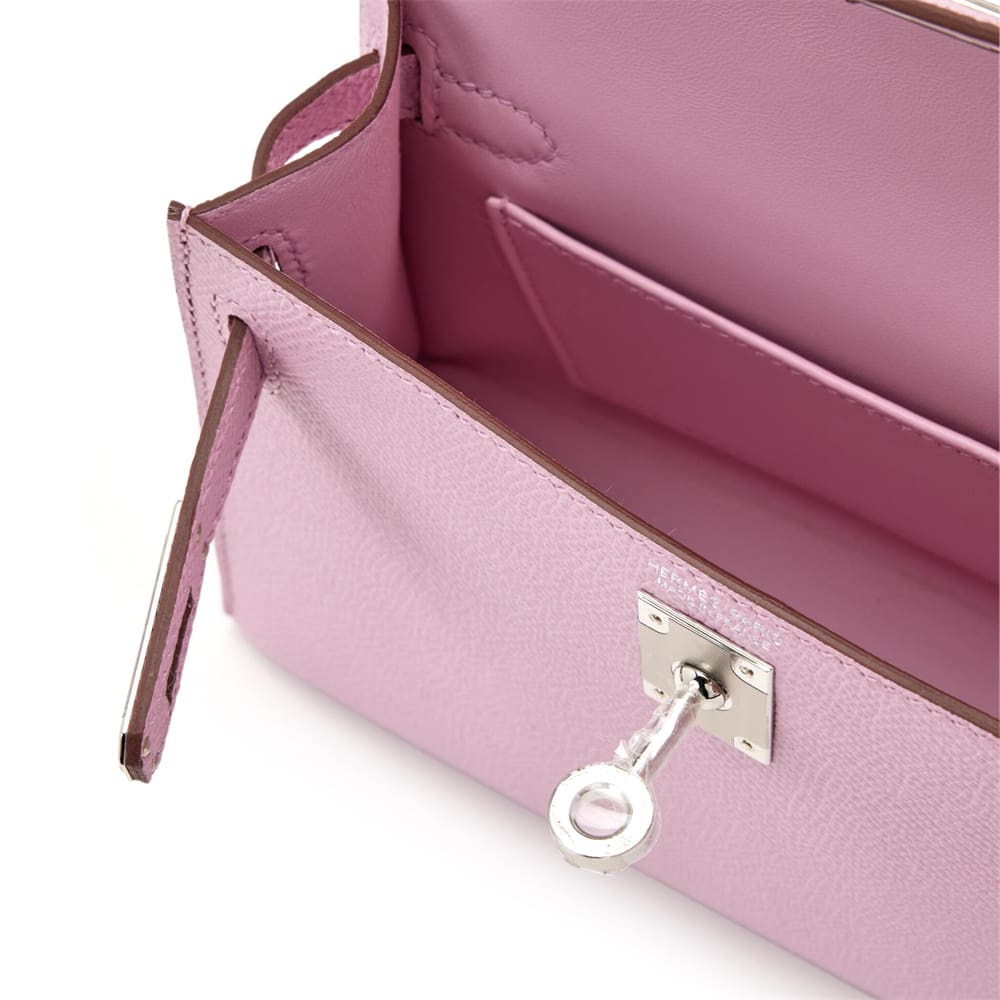 HERMES Mauve Sylvestre Epsom Mini Kelly 20 Palladium Hardware