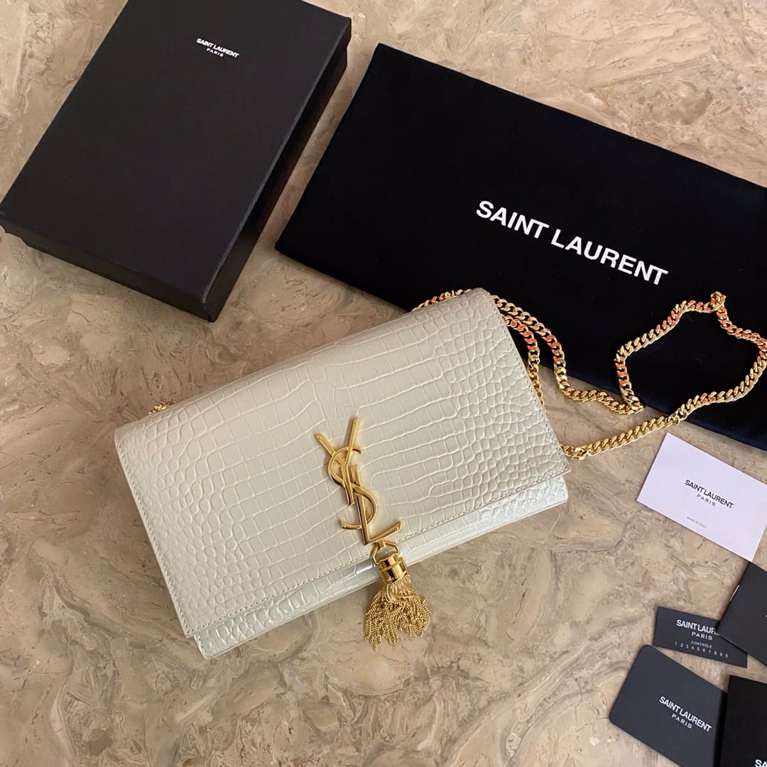 Saint Laurent KATE medium fringed crocodile-embossed leather bag