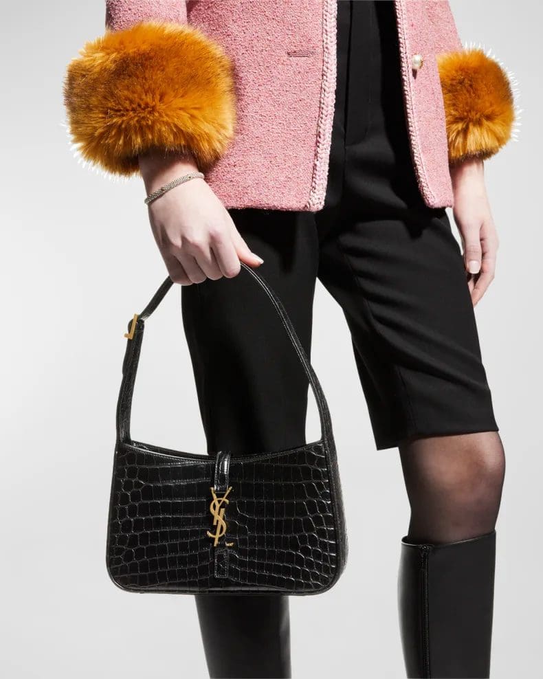 Saint Laurent Le 5 A 7 YSL Shoulder Bag in Croc-Embossed Leather