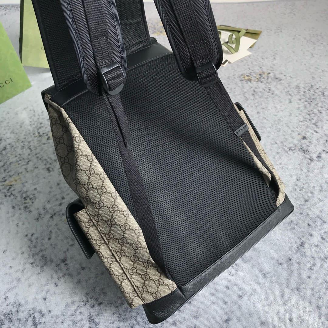 GUCCI Supreme Monogram Double Buckle Backpack Beige Black