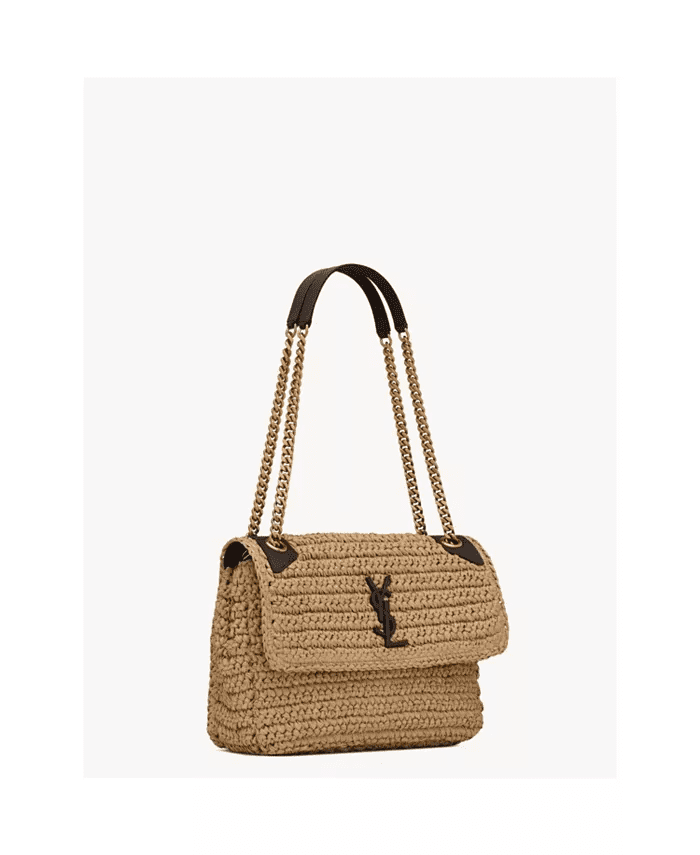 Saint Laurent Niki Medium Chain Bag in Raffia and Leather