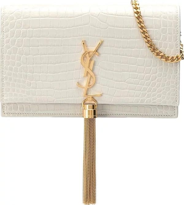 Saint Laurent KATE medium fringed crocodile-embossed leather bag