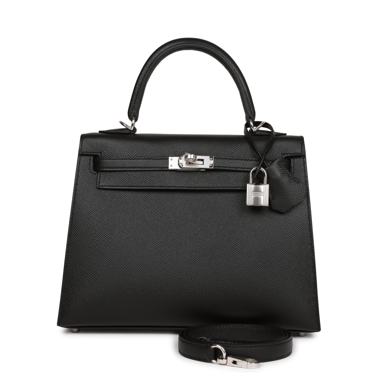 HERMES Kelly Sellier 25 Black Epsom Palladium Hardware