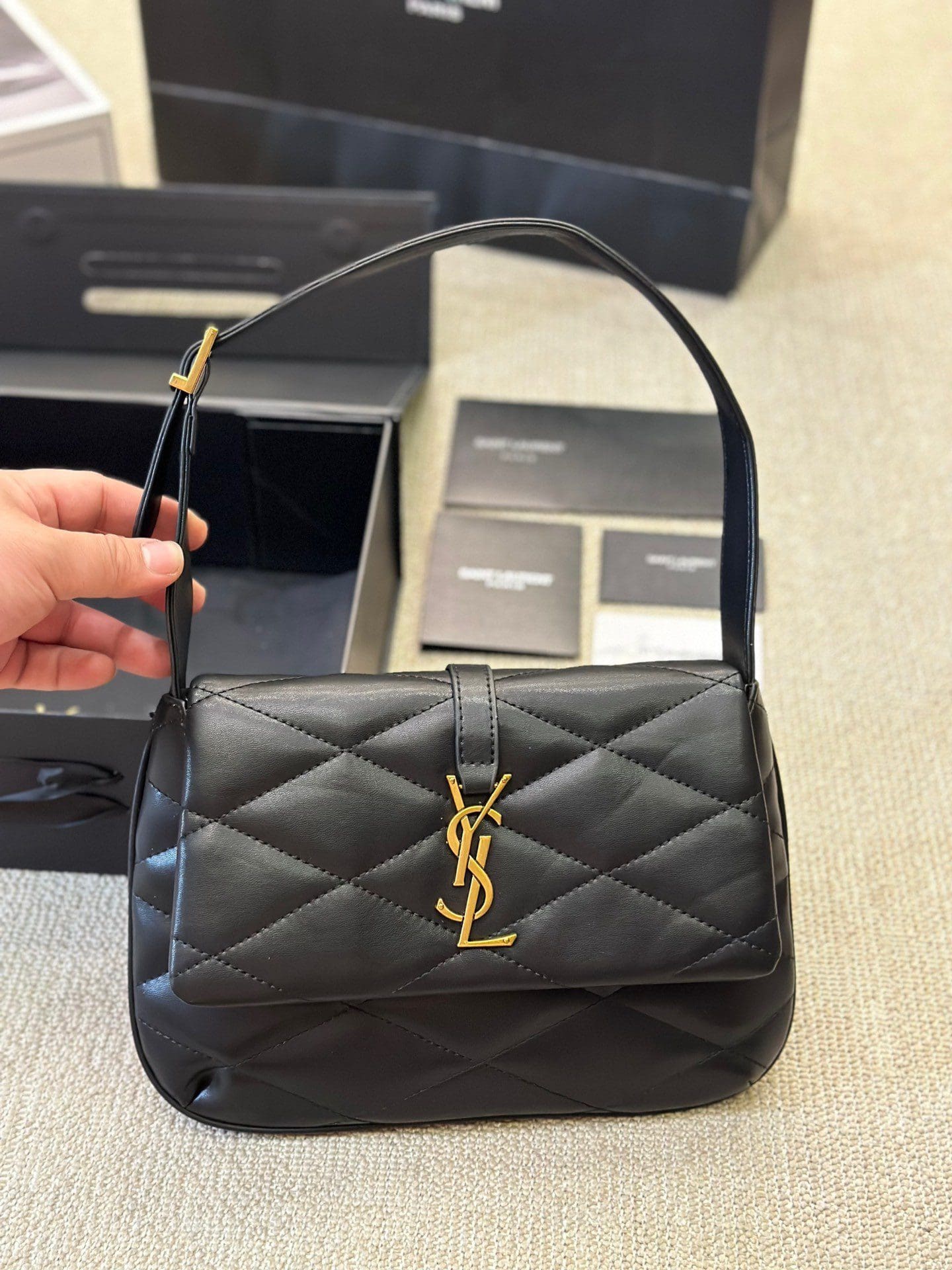 SAINT LAURENT Lambskin Quilted Le 57 Diamond Shoulder Bag Black