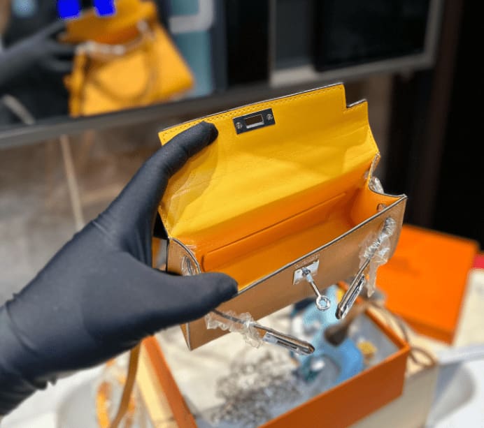 HERMES Amber EPSOM Calfskin Mini Kelly 20cm