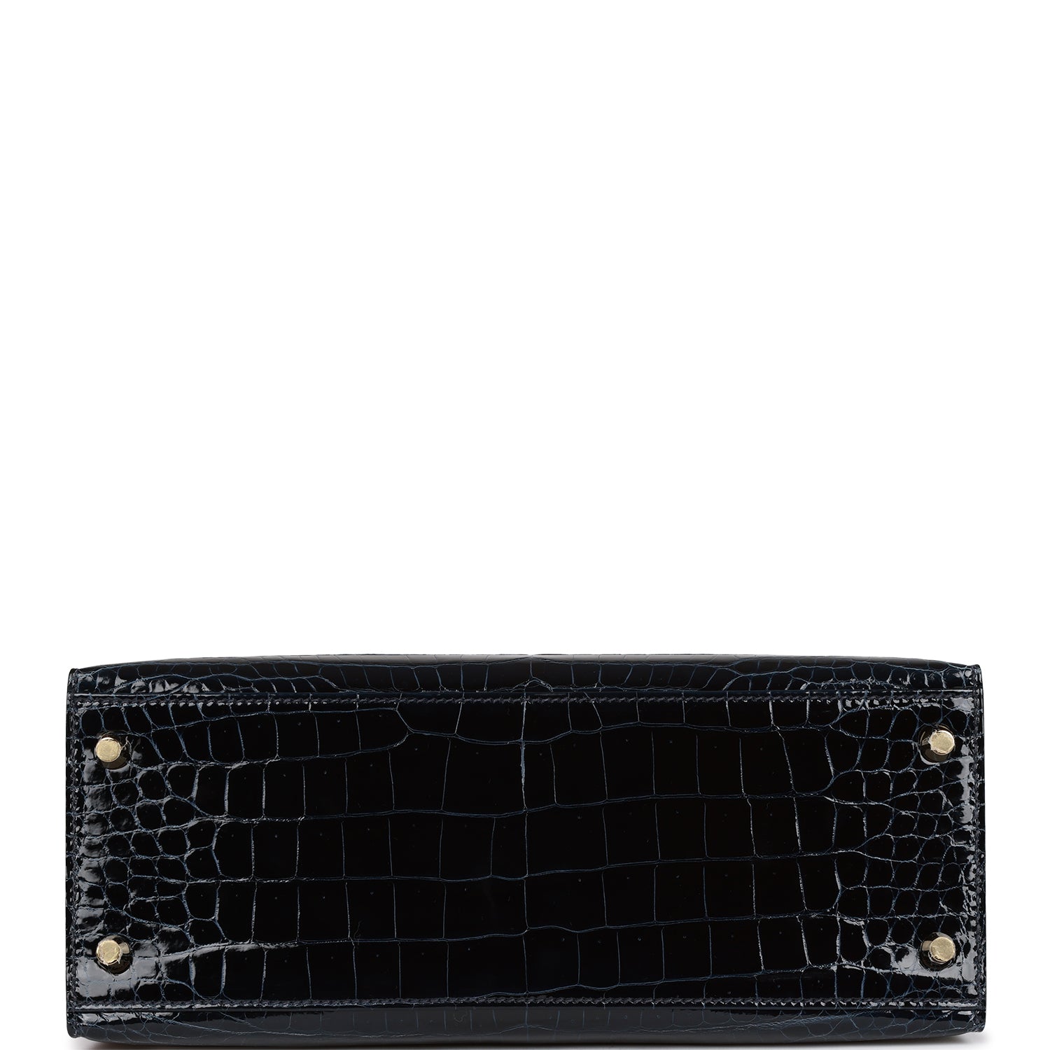 HERMES Kelly Sellier 28 Bleu Baltique Shiny Porosus Crocodile Gold Hardware