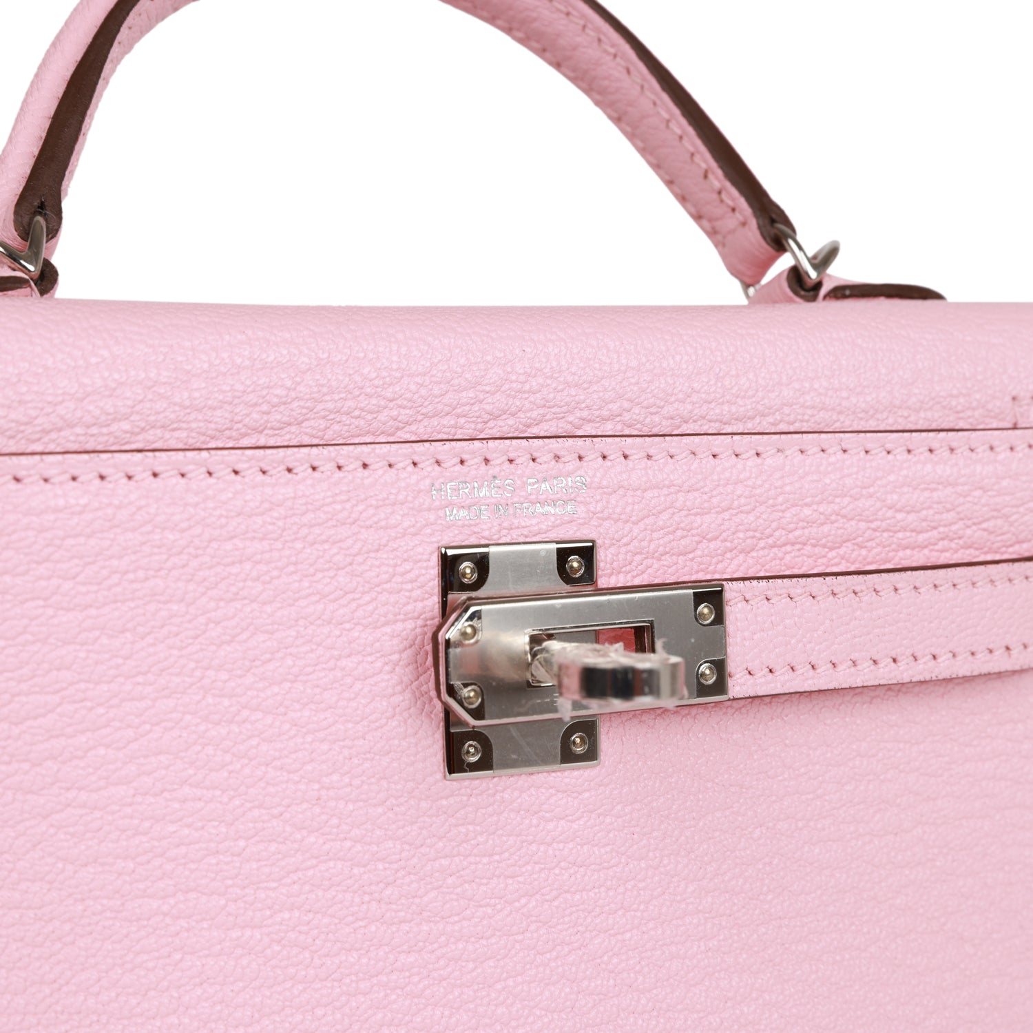 HERMES Kelly Sellier 20 Rose Sakura Chevre Palladium Hardware