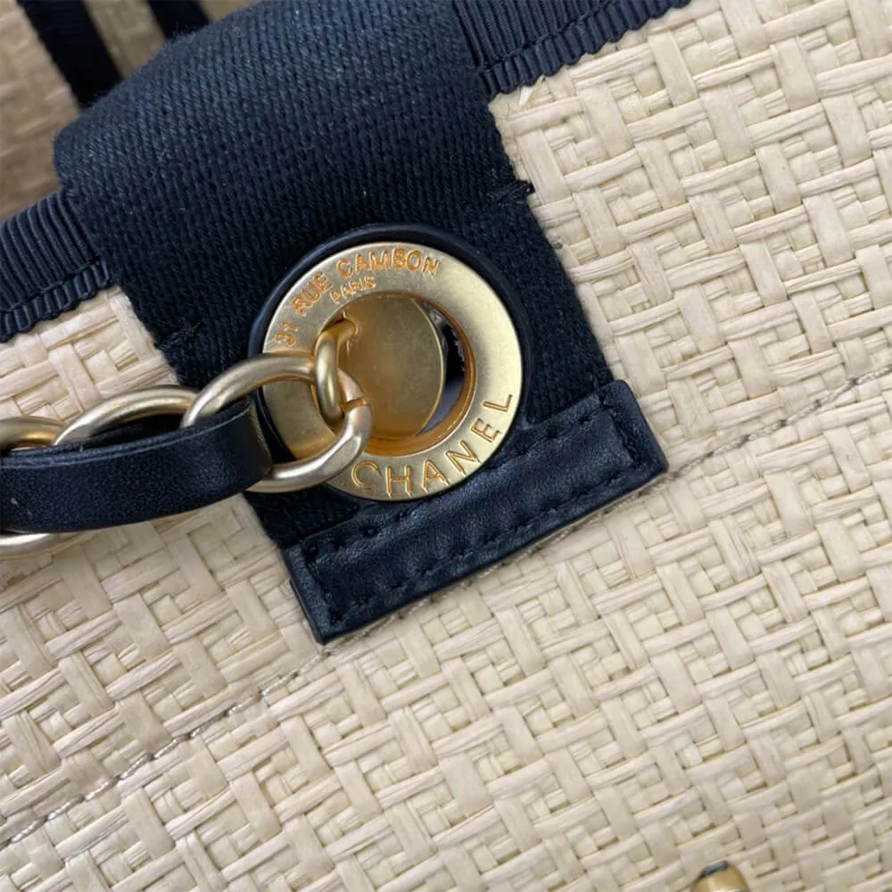 CHANEL Deauville Tote Woven Chain Leather Logo 21S