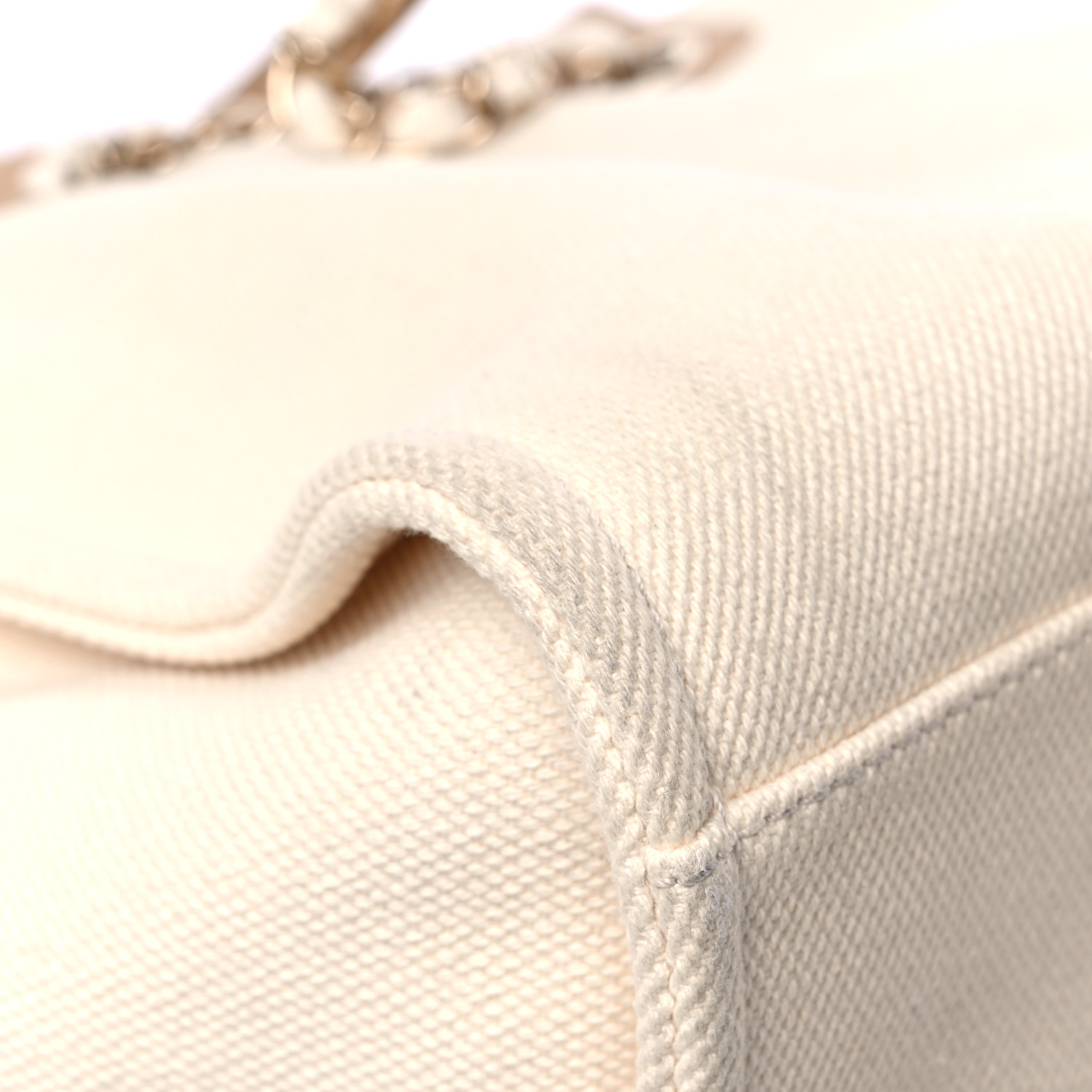 CHANEL Canvas Pearl Large Deauville Tote Ecru Beige