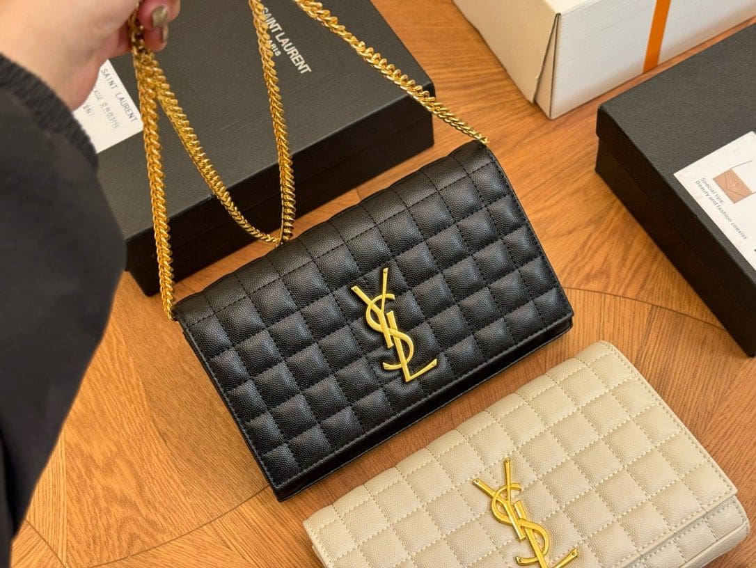 SAINT LAURENT LAMBSKIN CASSANDRE CHAIN WALLET