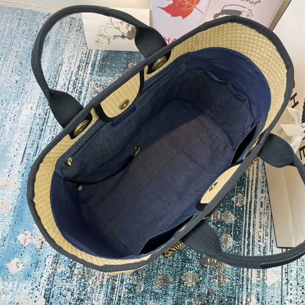 CHANEL Deauville Tote Woven Chain Leather Logo 21S