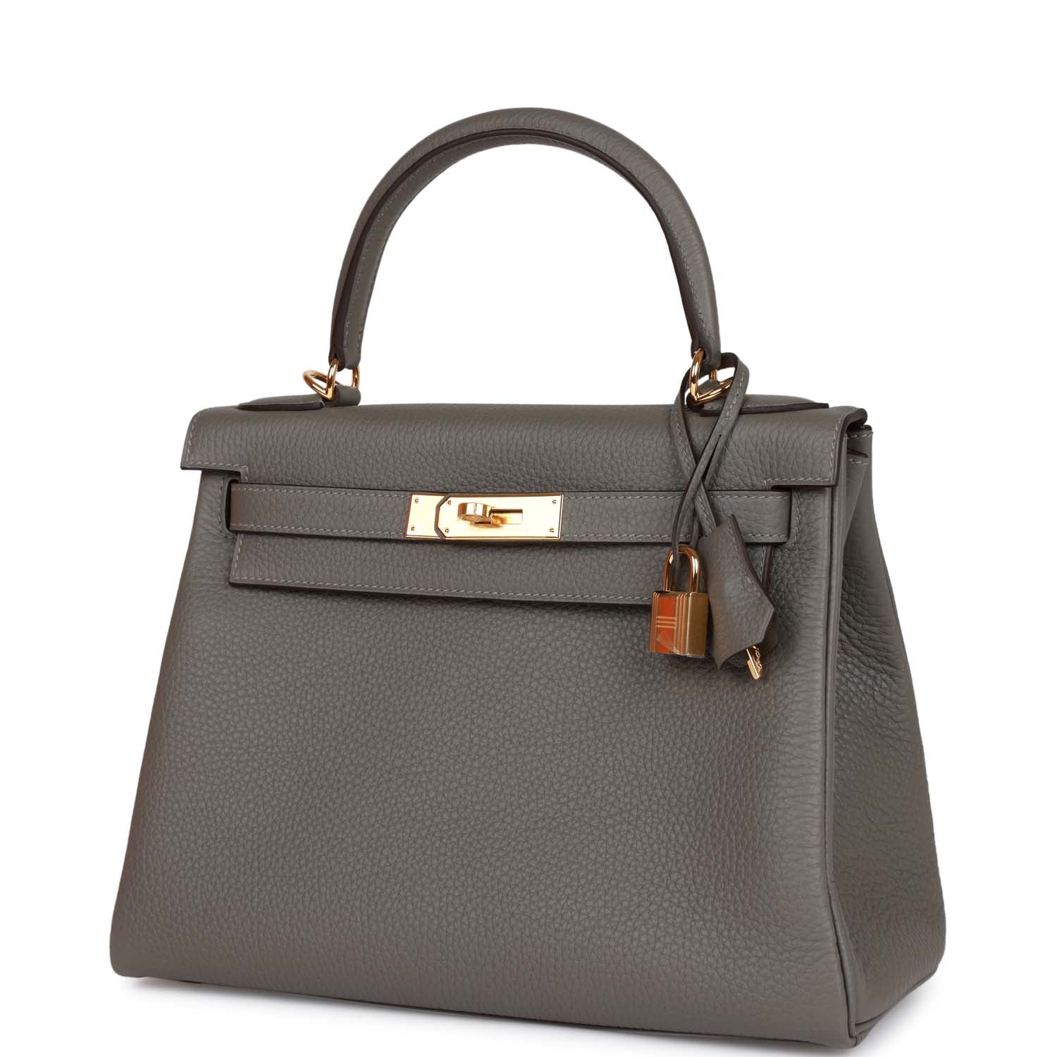 HERMES Kelly Retourne 28 Gris Meyer Clemence Gold Hardware