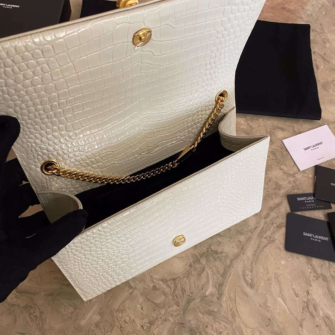 Saint Laurent KATE medium fringed crocodile-embossed leather bag