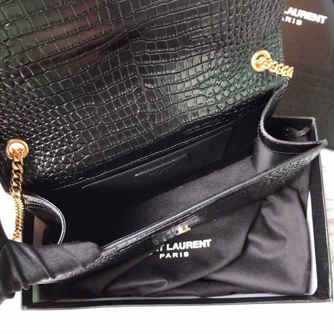 Saint Laurent Medium Kate Tassel Chain Bag In Black Crocodile Em