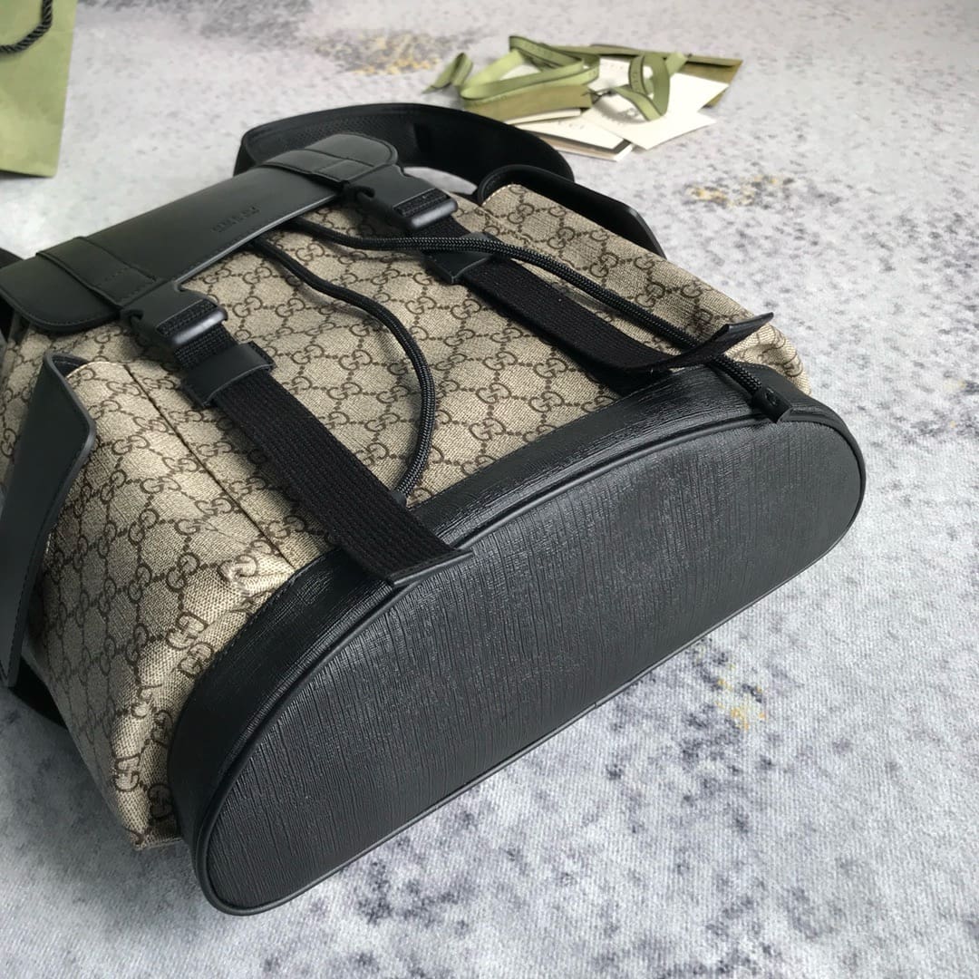 GUCCI Supreme Monogram Double Buckle Backpack Beige Black