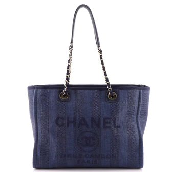 CHANEL Deauville Tote Striped Raffia Small