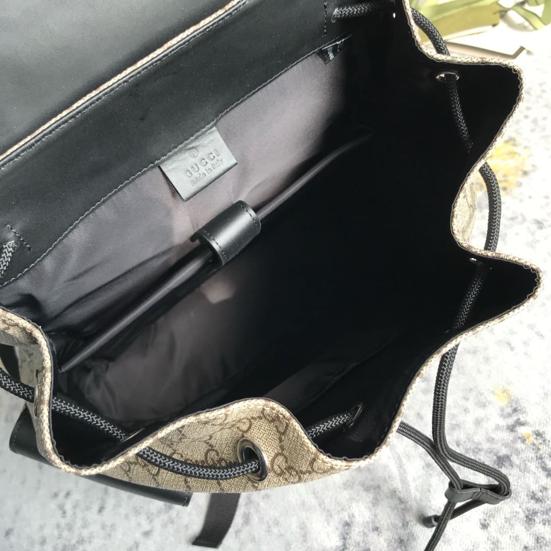 GUCCI Supreme Monogram Double Buckle Backpack Beige Black