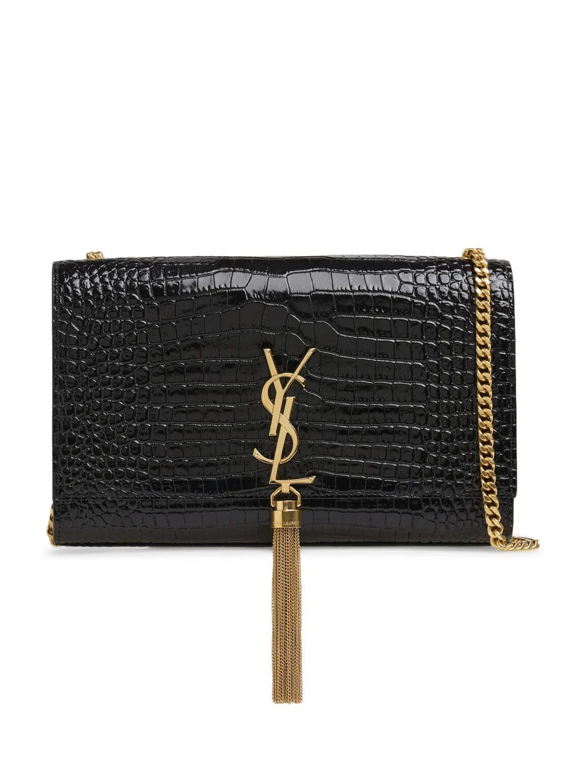 Saint Laurent Medium Kate Tassel Chain Bag In Black Crocodile Em