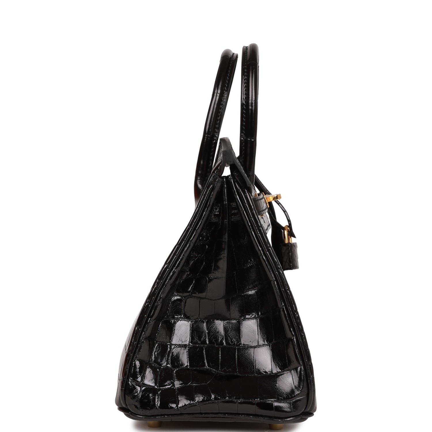 HERMES Birkin 25 Black Shiny Niloticus Crocodile Gold Hardware