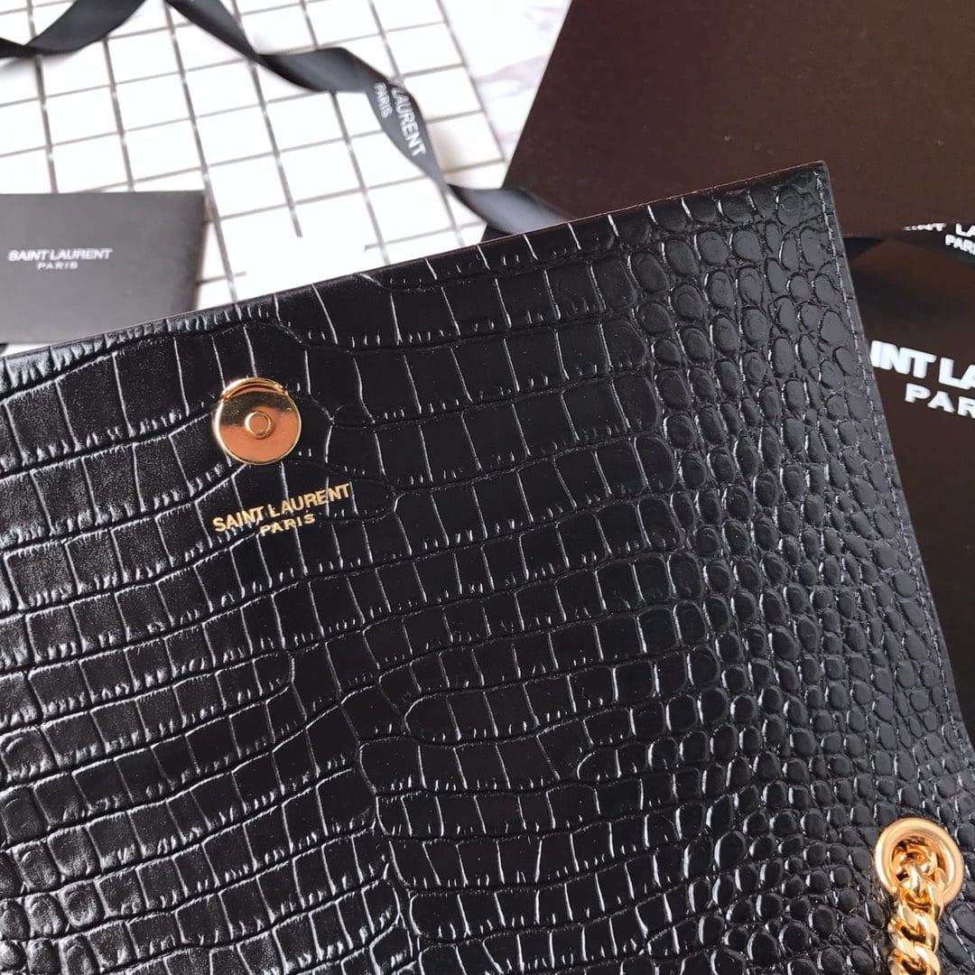 Saint Laurent Medium Kate Tassel Chain Bag In Black Crocodile Em