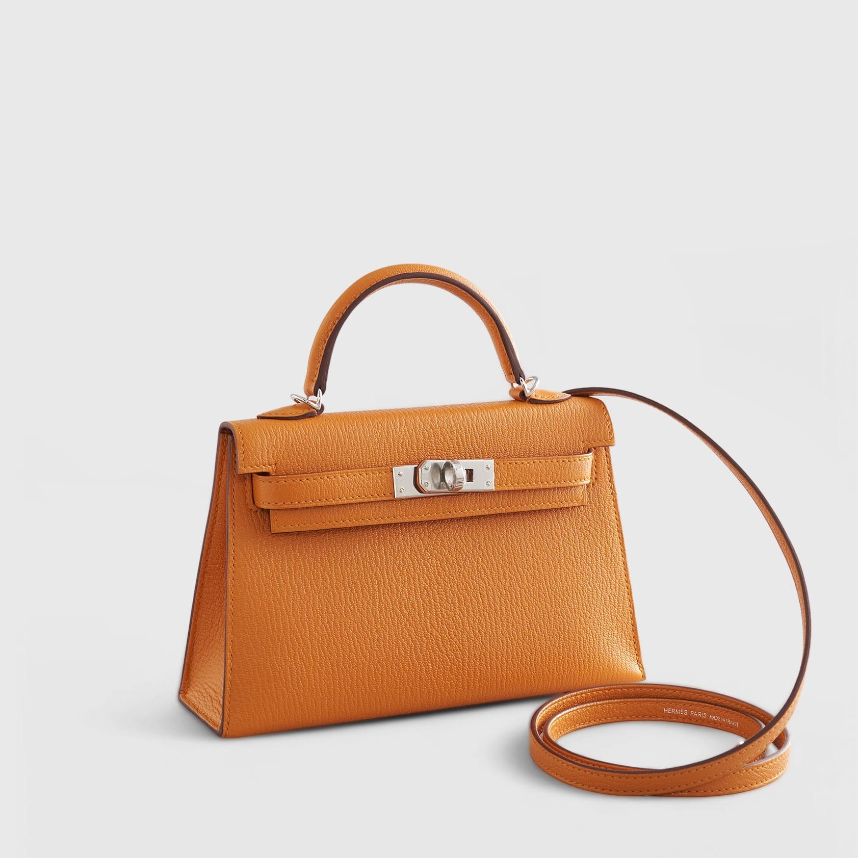 HERMES Kelly Mini Chevre Apricot/Cuivre Sellier Palladium Hardware