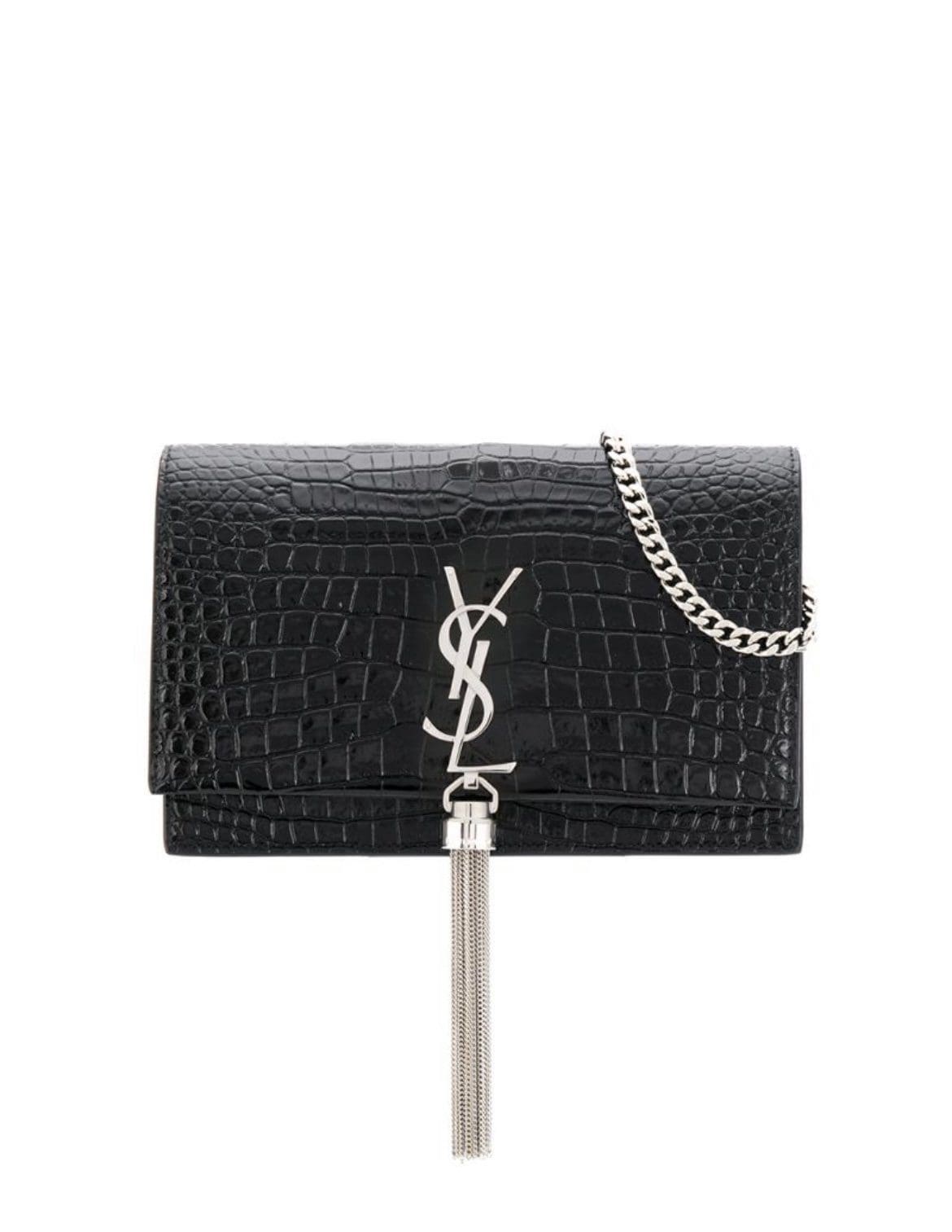 SAINT LAURENT Kate monogram croc-embossed leather shoulder bag