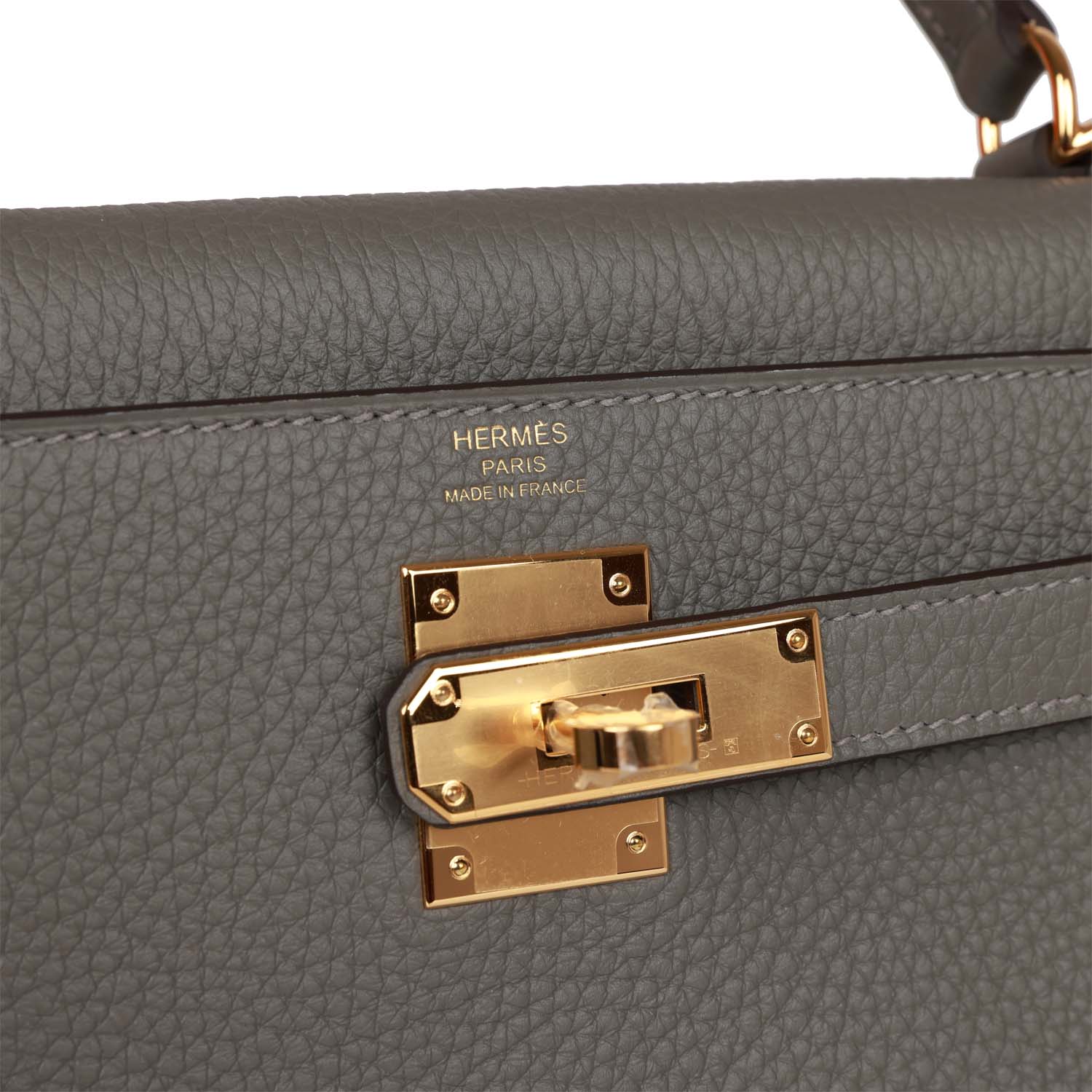 HERMES Kelly Retourne 28 Gris Meyer Clemence Gold Hardware