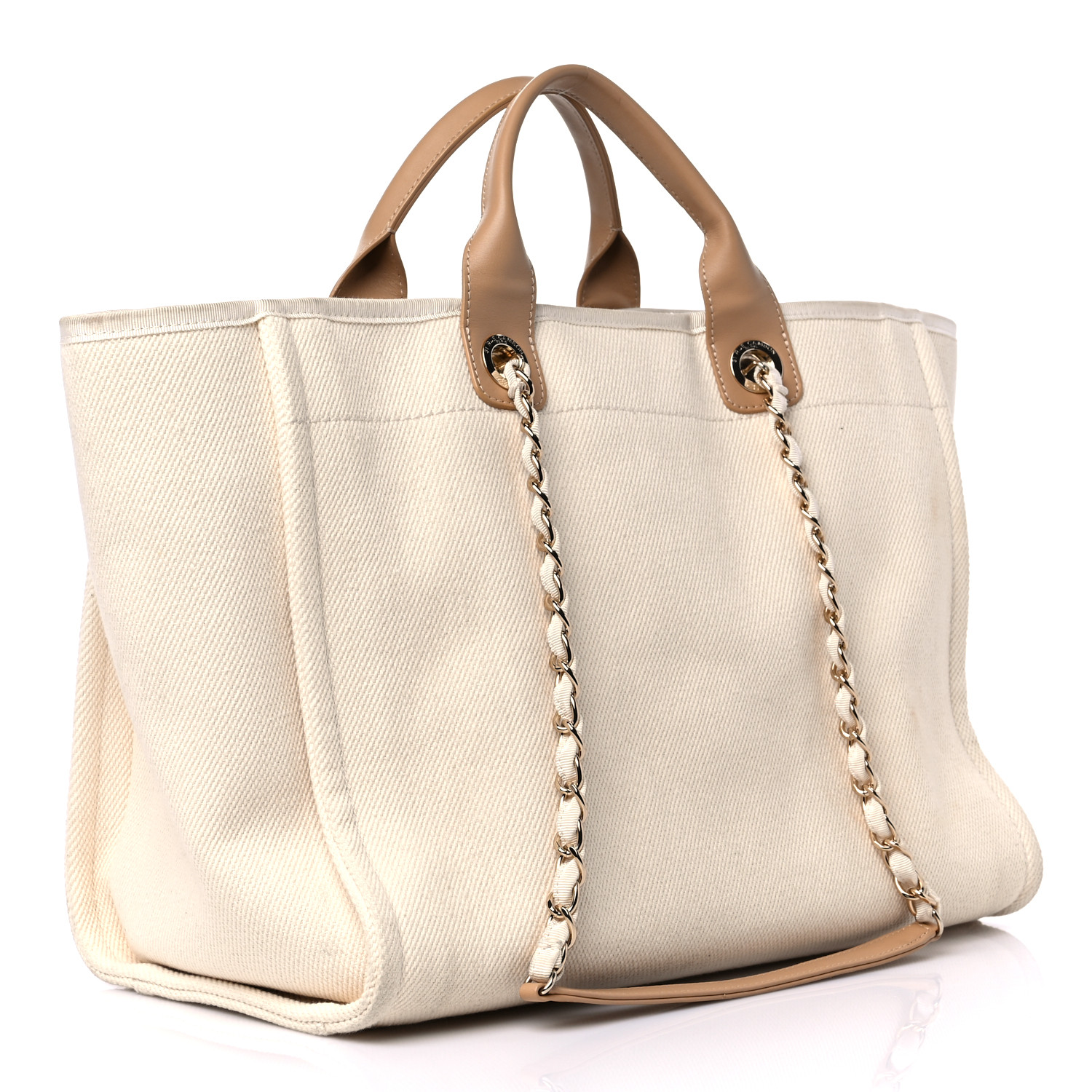 CHANEL Canvas Pearl Large Deauville Tote Ecru Beige