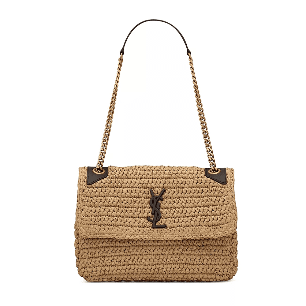 Saint Laurent Niki Medium Chain Bag in Raffia and Leather